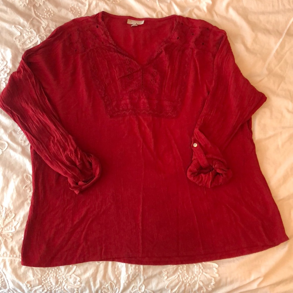Red flowy blouse
